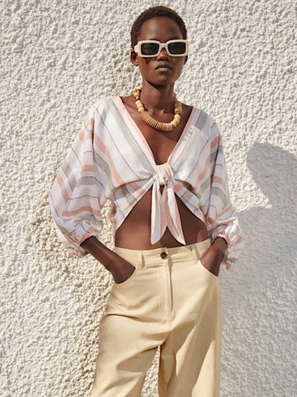 NWT Zara Striped Tie-Front Cropped Linen Top XS 3139/907